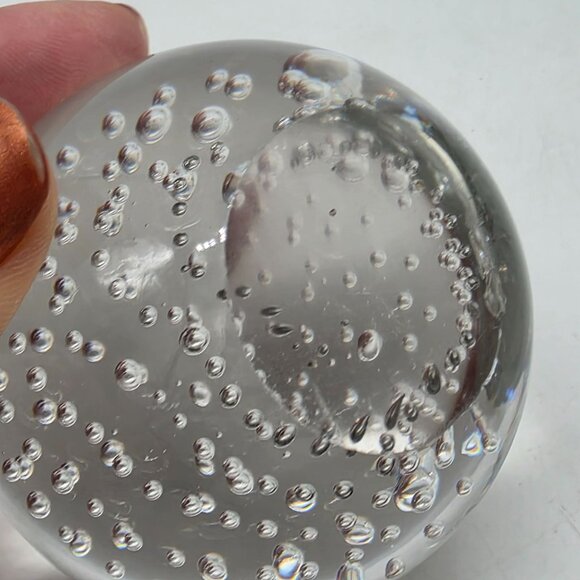 Murano Style Glass Bubble Paperweight Orb Decor 2.75" Clear Swirls - Picture 9 of 9
